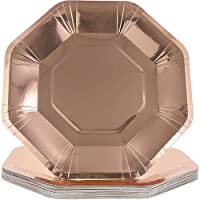 Platos de papel de oro rosa para boda (24 unidades- 24 unidades)